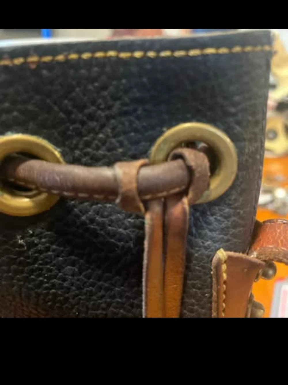 Dooney & Bourke Black Pebble Leather Drawstring Bucket Bag